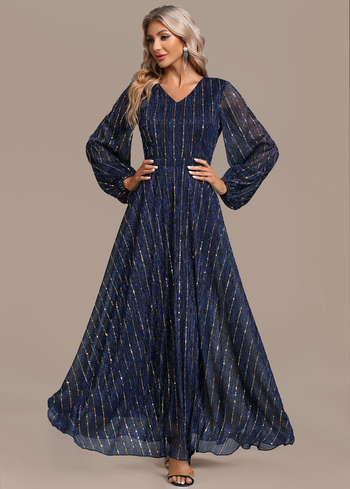 Vestido de lentejuelas de estilo europeo y americano, elegante y moderno, vestido de gala, vestido de noche de manga larga.