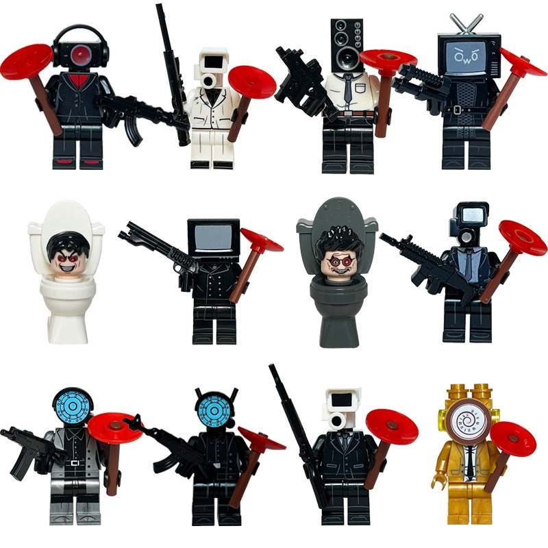 Набор минифигур Construction (LEGO) — 56 золотых и тематических минифигур с мотоциклом и 7-слойной витриной