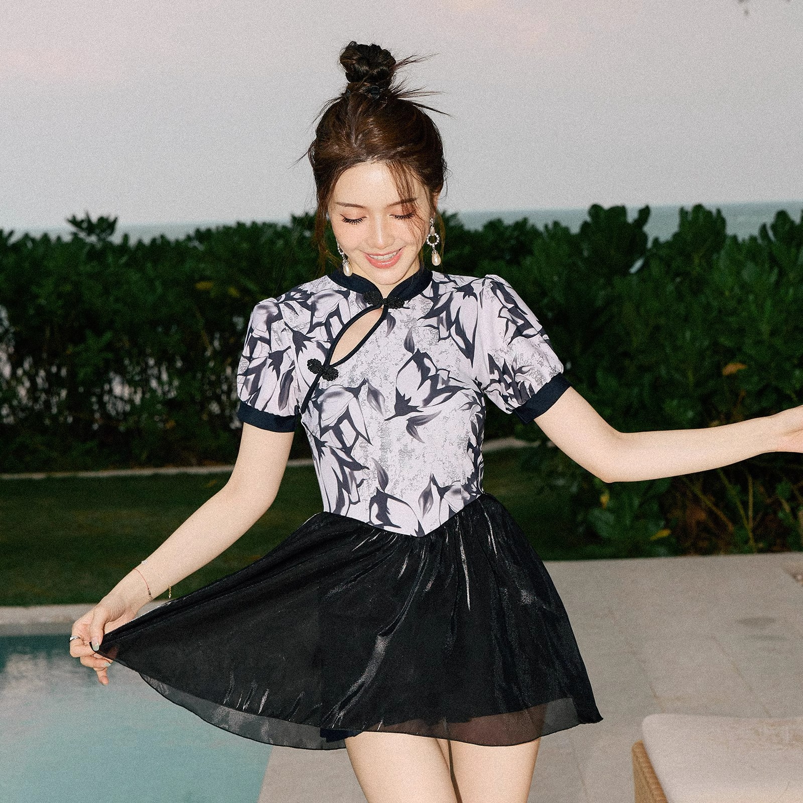 Trajes de baño de una sola mujer retro vestido de té temperamento cintura reducida delgada costura conservadora primer amor chino cheongsam trajes de baño de moda