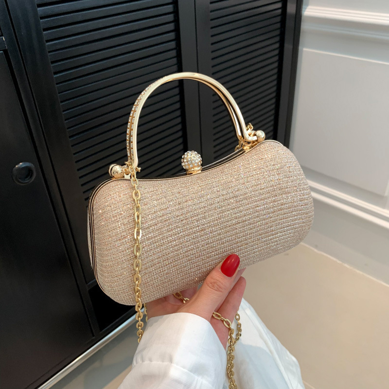 2023 new trendy women's bag textured women's bag simple western style small bag lock single shoulder chain messenger bag