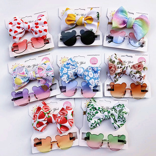 Children's Hair Accessories Sunglasses Cute Men and Women Treasure Sunglasses Gradient Frameless Cartoon Mickey Glasses Headband Uv Protection
