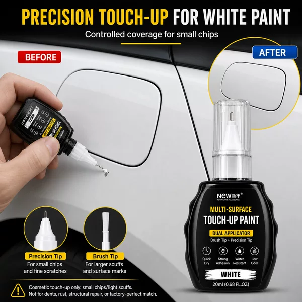 [Fisda] Car Touch-Up Paint Pen, White Car Paint Scratch Repair Liquid, Dual-Ended Fine Needle and Brush Tip, 20ml