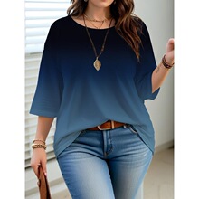 R 26766 Gradient 3D Print Round Neck T-Shirt ����ɫӡ��T��
