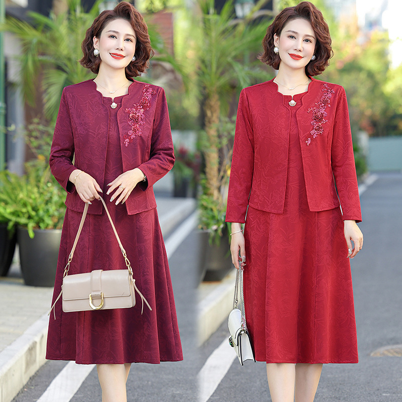 Mom's Spring and Autumn Dress Fashion Middle-Aged and Elderly Spring and Autumn Two-Piece Long Dress Mother-In-Law Wedding Banquet Dress Cheongsam Dress Mom's Spring and Autumn Dress Fashion Middle-Aged and Elderly Spring and Autumn Two-Piece Long Dress Mother-In-Law Wedding Banquet Dress Cheongsam Dress