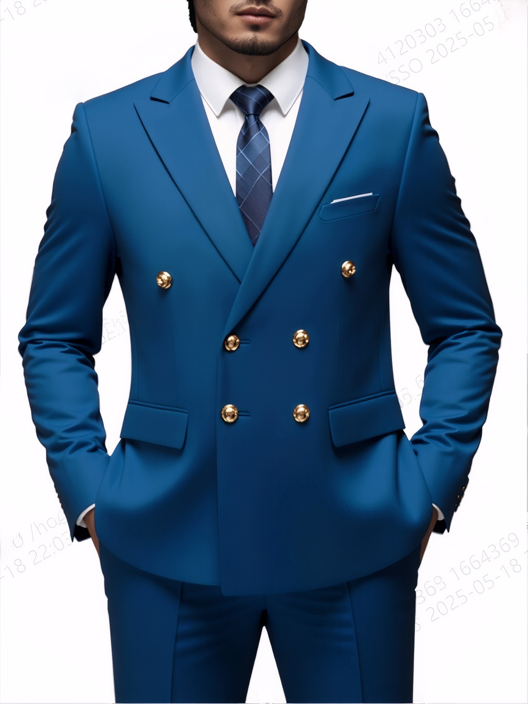 Men's Slim Fit Suit With Double Breasted Gold Buttons Set_voghion.com