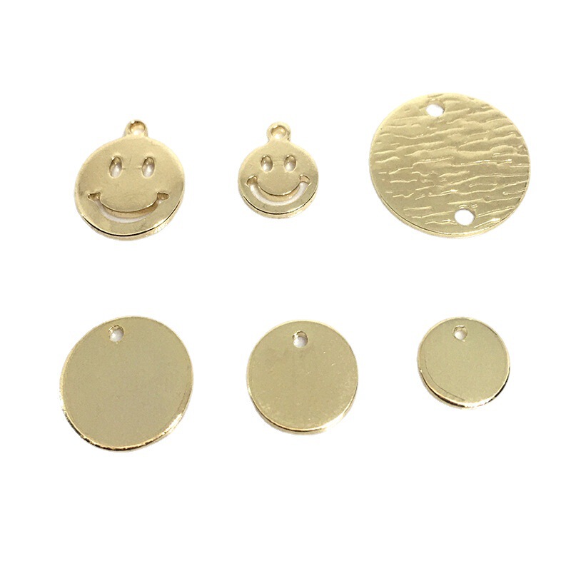 14K gold color retaining geometric round piece smiley face pendant diy handmade earrings bracelet necklace material pendant
