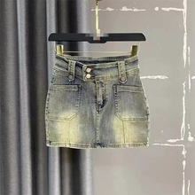 2025春夏复古牛仔短裙女高腰显瘦美式辣妹百搭直筒包臀a字半身裙