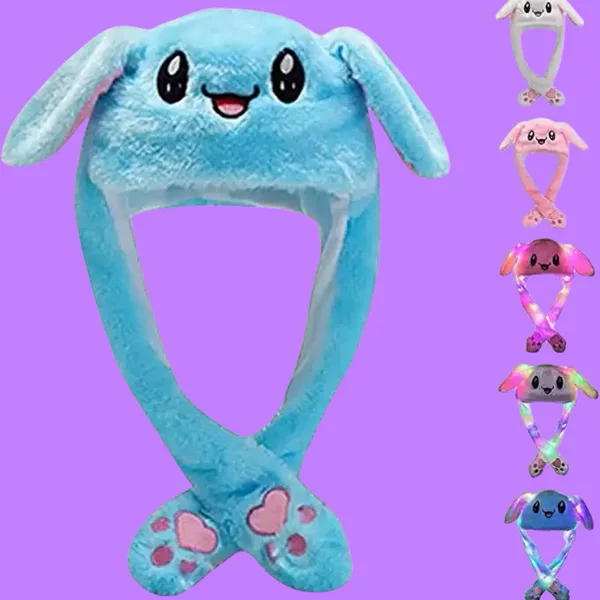 Cross-Border Light-Up Hat, Children's Hat with Ears That Move When You Pinch Them, Cartoon Light-Up Gift, Children's Winter Hat with a Round Top