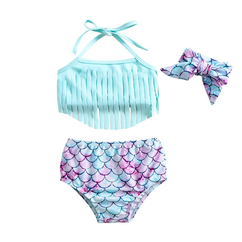 Mermaid baby girl girl tassels split swimming suit sunscreen princess sunscreen dress bubble sleeves upgrade little princess