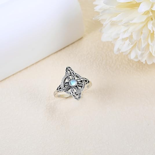 Temu Popular Witch Wedding Engagement Ring Moonstone Black Agate Accessible Luxury High-End Jewelry Mother's Day Gift