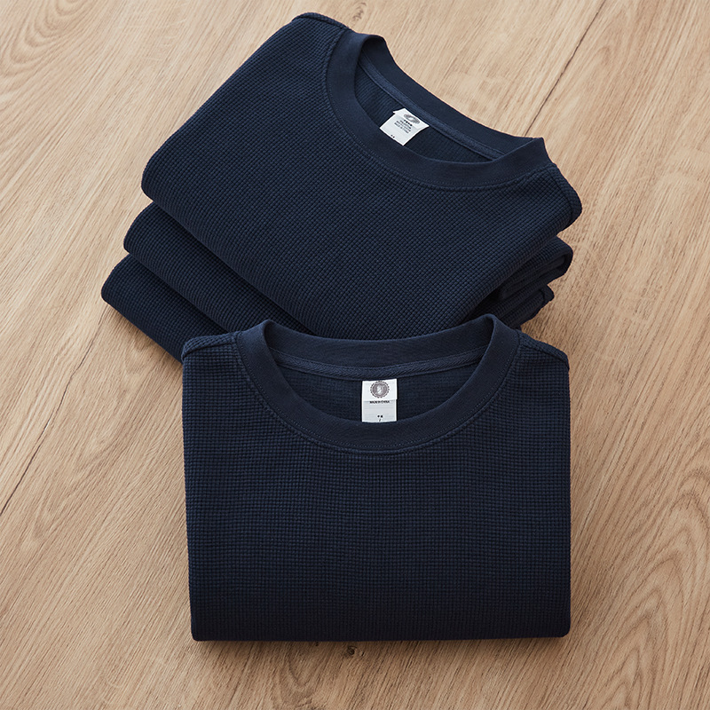 280g waffle de manga corta Camiseta de los hombres de verano casual flojo americano retro pesado hombro de punto camisa de media manga