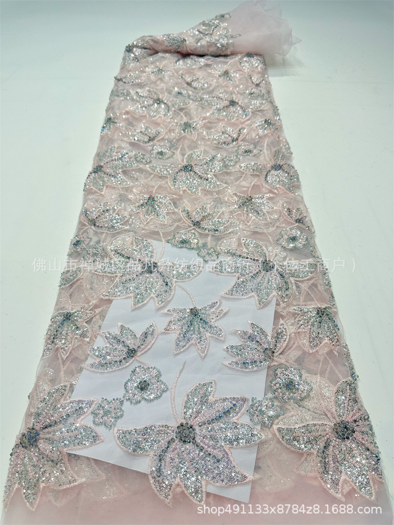 Bordado de tubo de cuentas Industria pesada Lujo Color Diamond Bordado Tela Vestido de novia Cena Vestido de dama Tela de encaje image 11