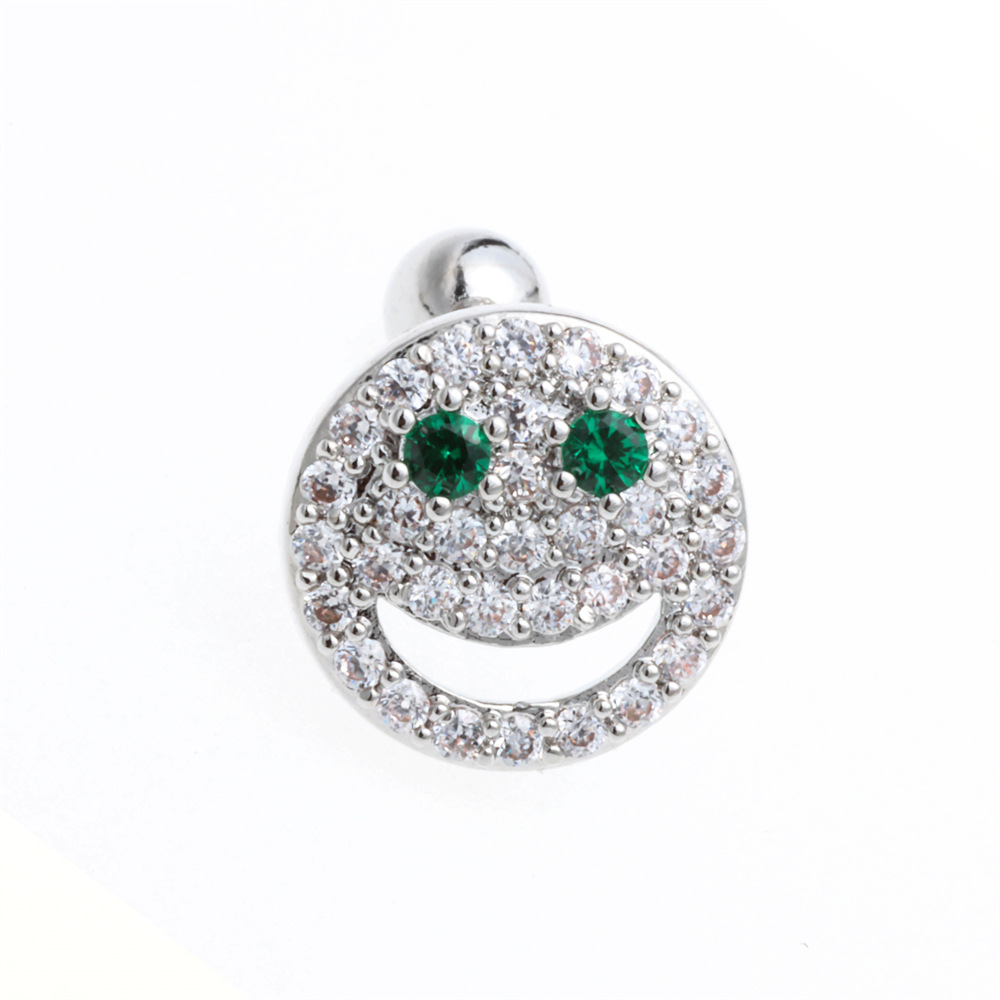 Clous D&#39;oreilles Smiley Rétro Classiques Boucles D&#39;oreilles En Zircon Vert Creux En Gros display picture 7