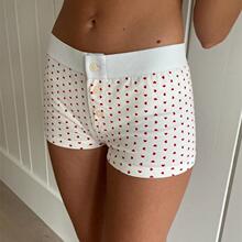 T 51978 Print Elastic Casual Shorts ӡ���������ж̿�羳