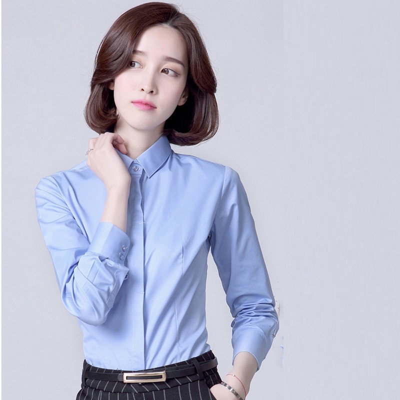 White Shirt Women's Professional Slim Autum Business Formal Wear Ol Blue Workwear Women's Long-Sleeved Shirt Workwear