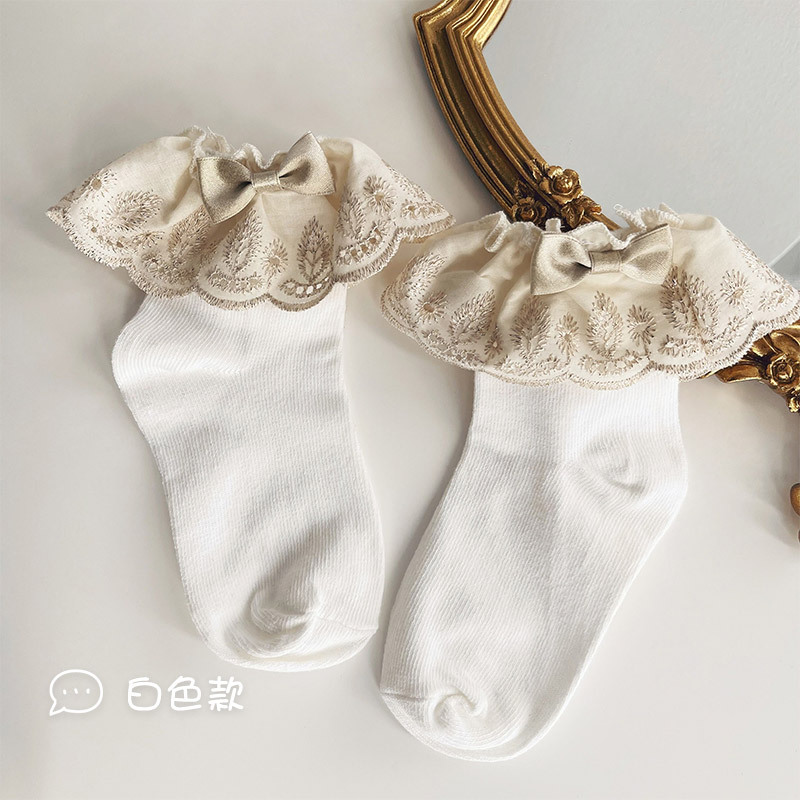 Hotmoon estilo Palacio hilo dorado bordado encaje arco calcetines de algodón niños bebé estudiante encaje calcetines moda femenina