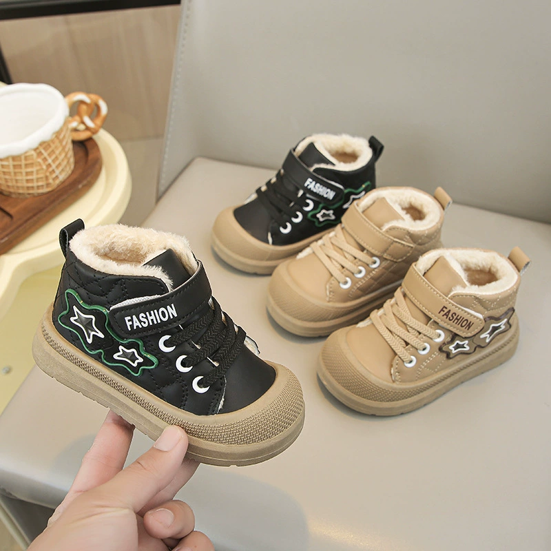 Детская хлопчатобумажная обувь для мальчиков 2024 новый зимний бархат утолщение и тепло ребенок девочки хлопковые сапоги повседневный дикий