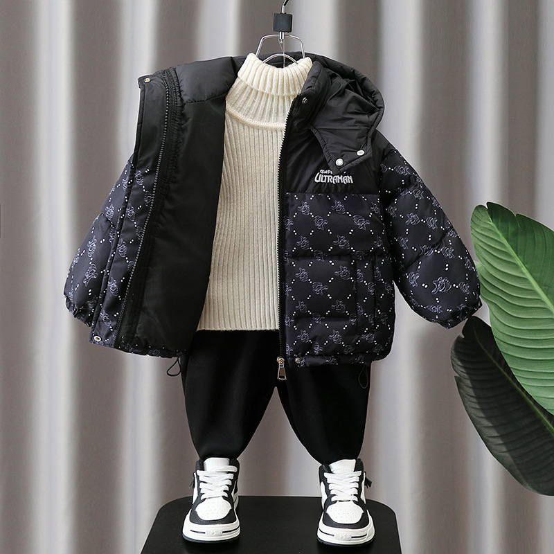 6617 Ultraman chaqueta de plumón de invierno para niños 2025 nuevo estilo para niños grueso y cálido marca de marea 90 terciopelo de pato blanco estilo de invierno