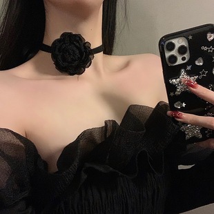Retro Dark Rose Camellia Necklace Women's Ins Neck Necklace Black Clavicle Chain Choker Neck Strap