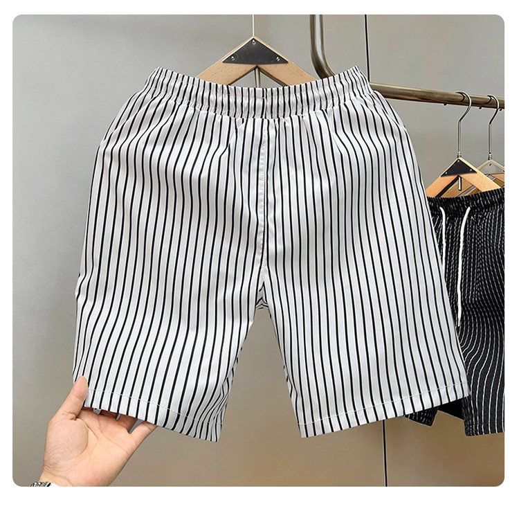 Men's Style Slim Fit Quick Dry Striped Shorts Summer Thin Trendy Beach Outerwear_viptrois.com