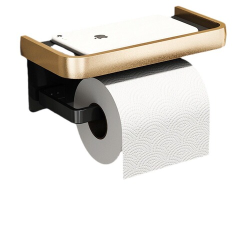 Roll paper holder black gold space aluminum bathroom bathroom hotel toilet mobile phone paper towel holder storage rack thickened toilet paper