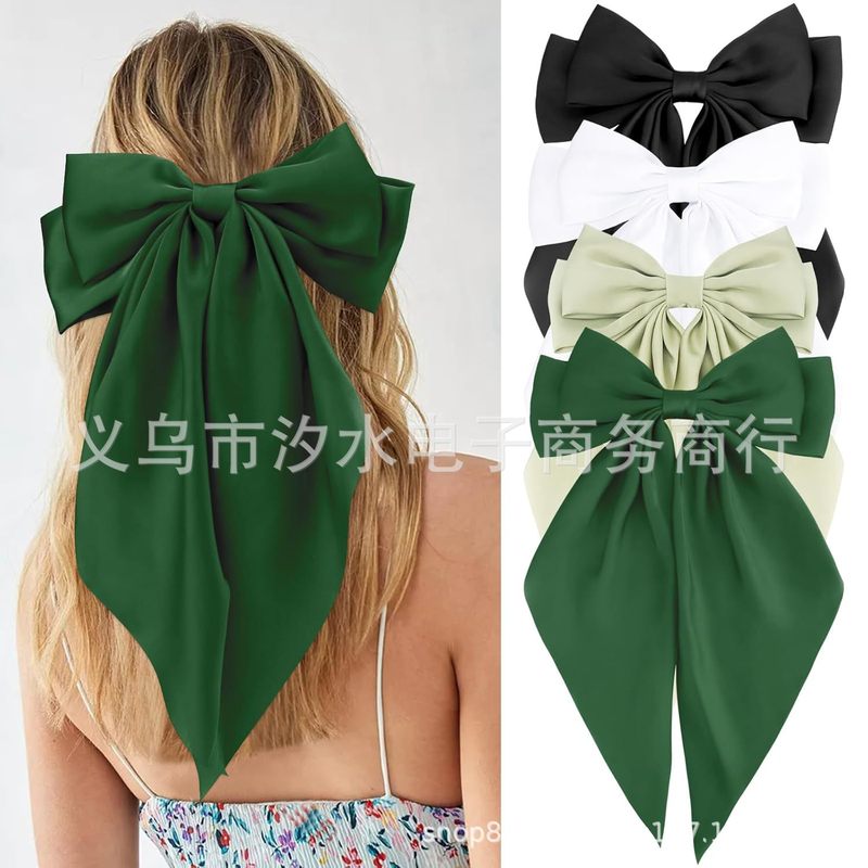 跨境专供热销组合纯色超大号复古双层蝴蝶结飘带发夹女弹簧夹发饰|undefined
