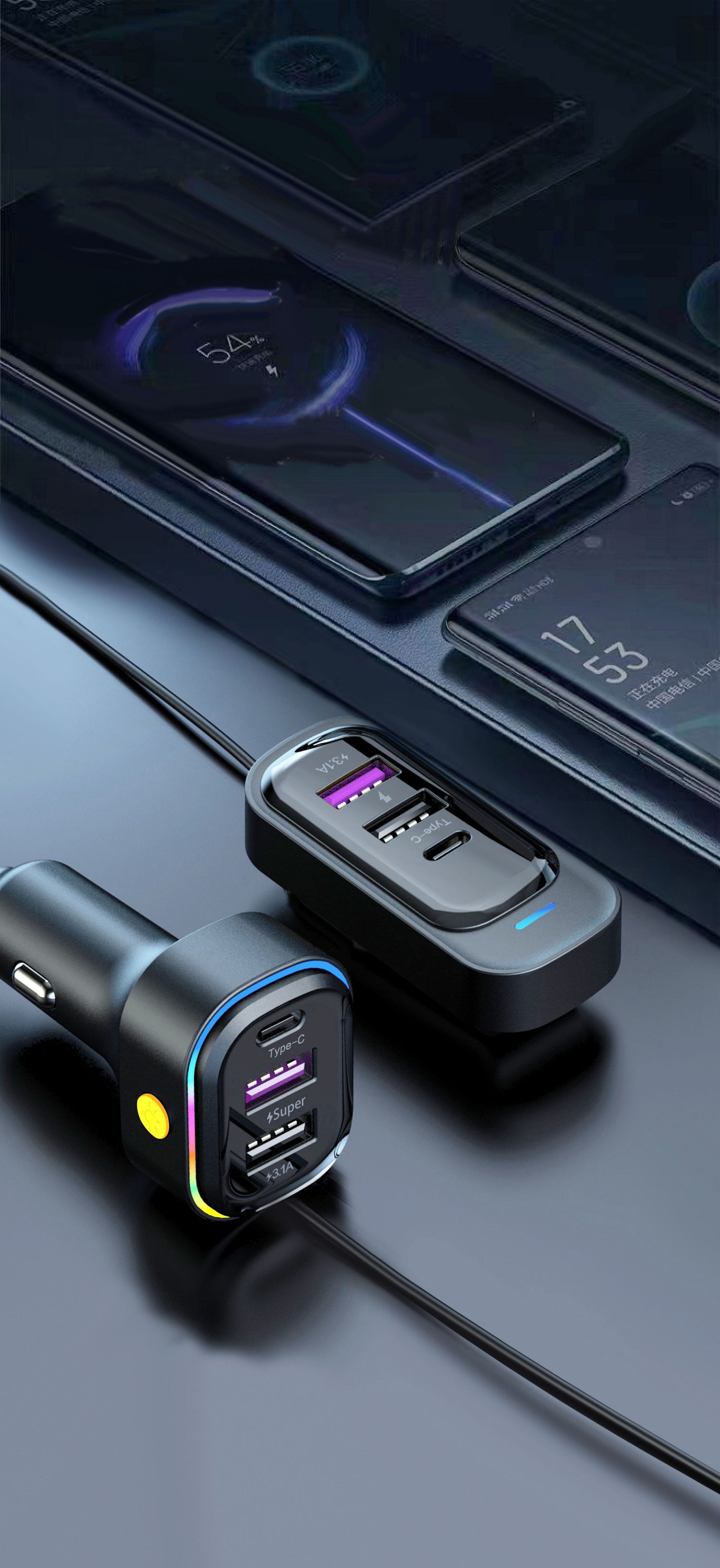 Yq1 Amazon New Car Charger Multifunctional Super Fast Charging Car 6-Port Mobile Phone Charger