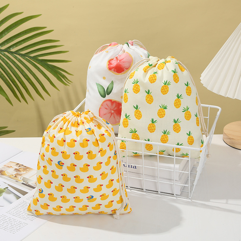 新款棉布卡通束口袋小清新图案礼品袋衣物收纳包零食糖果防尘布袋