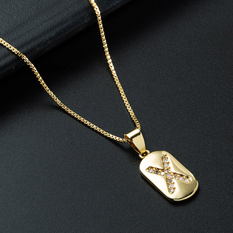 Nihaojewelry wholesale jewelry simple alphabet pendant copper goldplated inlaid zircon necklacepicture15