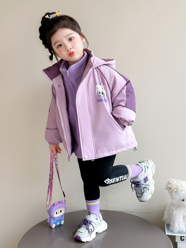 女童冲锋衣外套秋冬装新款儿童洋气加绒加厚棉服宝宝可拆卸三合一|undefined