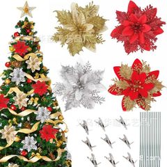 工場直販クロスボーダークリスマスフラワークリスマスデコレーションガーランドクリスマスツリーゴールドパウダープラスチックフラワーベルトクリップワイヤー