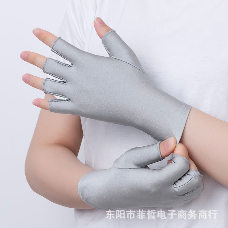 半分の指の手袋の女性の薄い金のお茶の白い女性の半分の指の美容の手袋の運転手の日焼け止めの手袋の短い爪の手袋|undefined