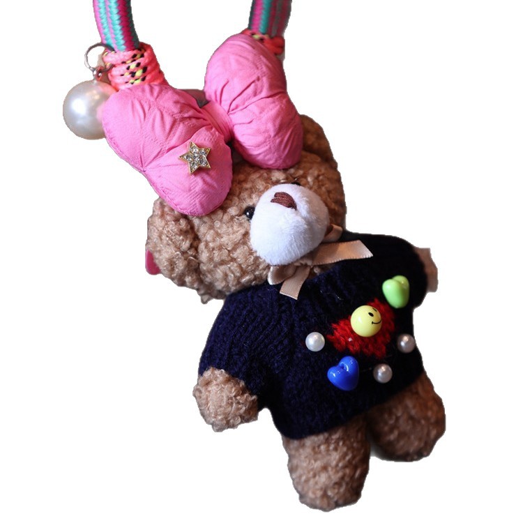Colgante de oso de corazón femenino hecho a mano original estilo k ins, colgante de bolsa, colgante de felpa de cuerda colorida a la moda