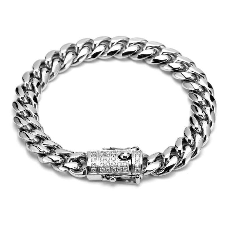 Manufacturer Wholesale European and American Hip-Hop Cool Diamond Cuban Bracelet for Men Rounded Cuban Chain Hand Ornaments Ins Hip-Hop Jewelry