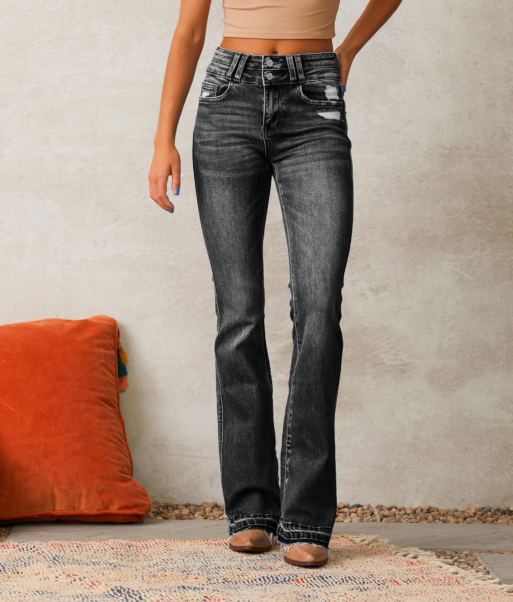 Streetwear Style Women's Holiday Banquet Selfie Streetwear Solid Color Full Length Jeans
