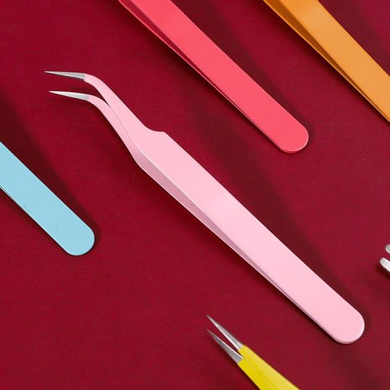 Stainless steel precision pink tweezers macaroon color hand account tweezers straight elbow nail grafting eyelash tweezers