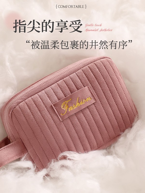 Nueva bolsa de maquillaje de damas de terciopelo holandés de gran capacidad, bolsa de cremallera, bolsa de maquillaje portátil, productos de cuidado de la piel de viaje, bolsa de lavado y maquillaje