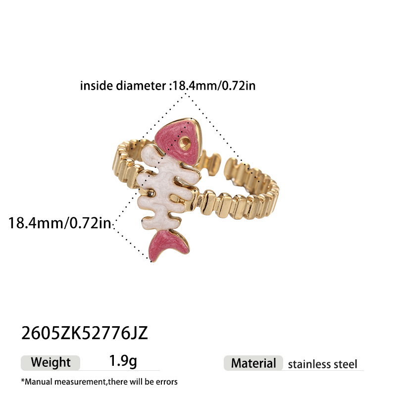 Alta Europa y América serie de mar transfronterizo de acero inoxidable goteo de aceite esqueleto hueso anillo de pez nicho de alta sensación joyería mujer