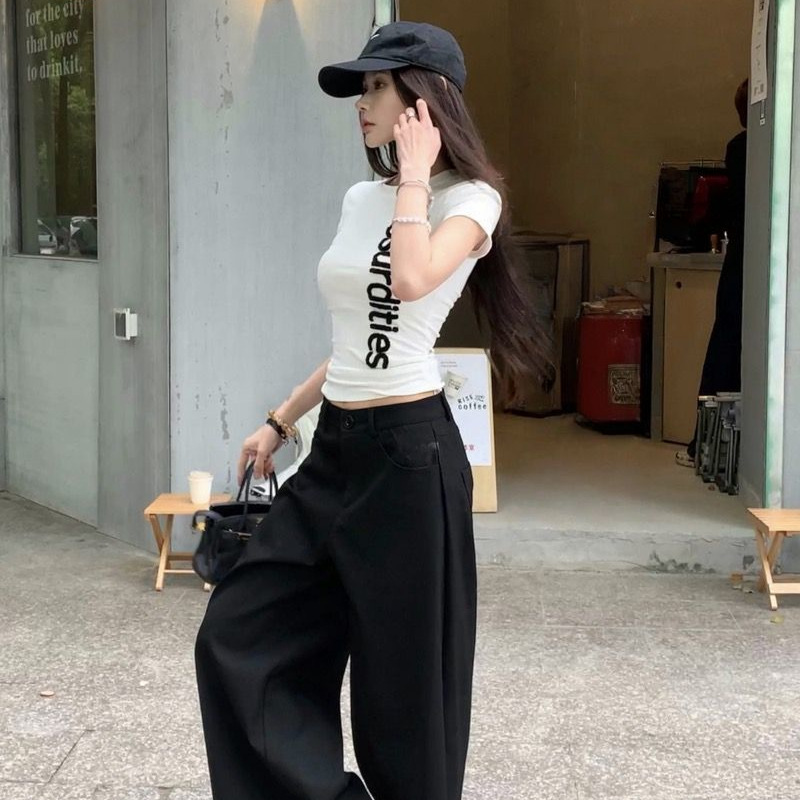 Women's Slim Fit Embroidered Letter T-Shirt - Breathable Polyester Crew Neck Short Sleeve Top, Stylish & Comfortable For Summer_voghion.com