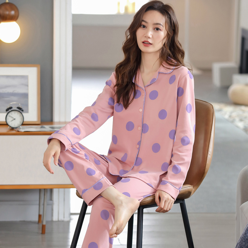 Traje % Pijama de algodón de manga larga impresa casual suelta primavera y otoño delgada ropa de aire acondicionado ropa para el hogar se puede usar fuera