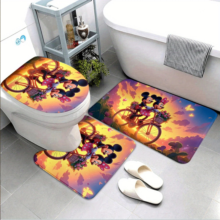 Nuevas alfombras de dibujos animados transfronterizos inodoro alfombras de baño de tres piezas decorativas alfombras resistentes a la suciedad alfombras de suelo fáciles de cuidar