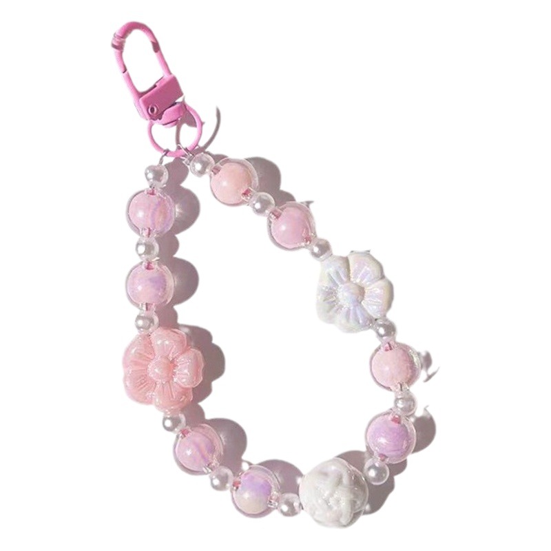 Tiktok caliente granos hechos a mano flor granos DIY teléfono móvil cadena teléfono móvil colgante macaron bolsa