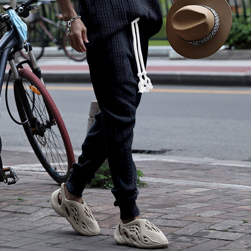 Men's Jacquard Jogger Pants, Casual Trousers With Drawstring_voghion.com