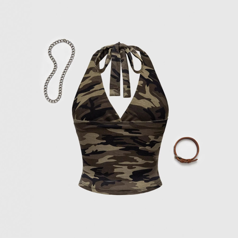 New Leopard Print Halter Neck Off-Shoulder Sexy Versatile Casual Slim Sleeveless Tank Top for Women Summer Outerwear Short Top