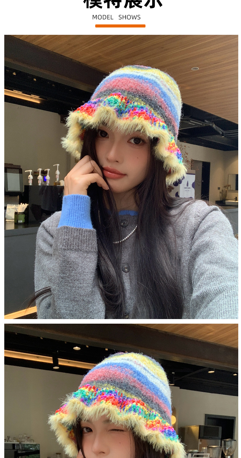 Foreign Trade Cross-Border Rainbow Retro Fisherman For Women, Autumn And Winter Dopamine Warm Thickened Bucket With Ear_voghion.com
