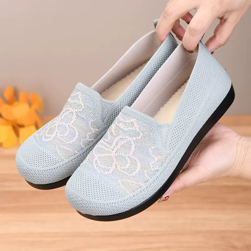 飞织单鞋春秋新款老北京布鞋女透气妈妈鞋软底休闲浅口绣花鞋代发