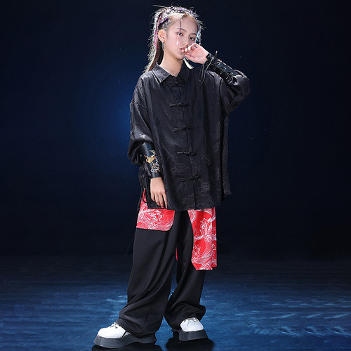 Kids' Streetwear with Chinese Style, Unisex Performance Suit Set for Children, Hip-Hop, Chinese New Year, National Trend Performance, Tang Suit