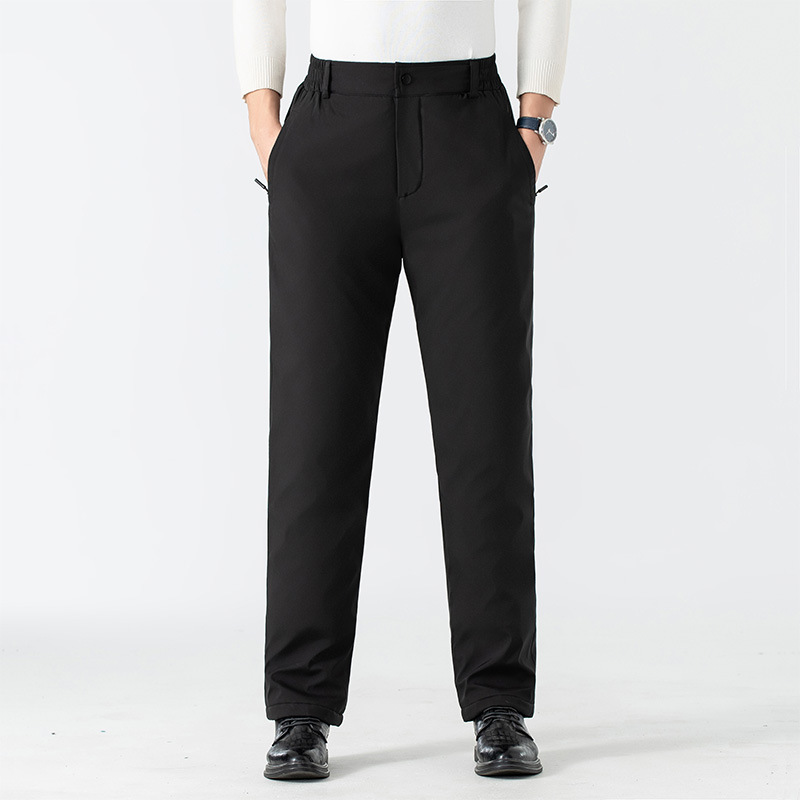 Pantalones de algodón para hombres, otoño e invierno, más pantalones casuales de uso exterior de grafeno de terciopelo, calefacción y rodilleras, pantalones de lana de cordero de mediana edad y ancianos a prueba de viento