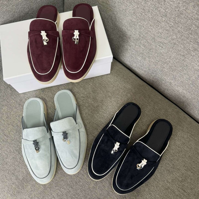 LP White Shoes Charms Walk Babouche Moccasin Shoes Genuine Leather Flip Flops Women's Flat Sandals