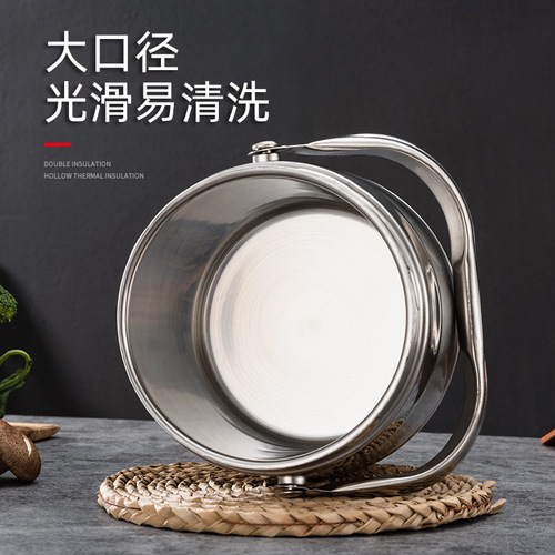 Factory direct sales stainless steel insulated pot double-layer lunch box drum-shaped insulated bucket rice bucket portable sealed lunch box